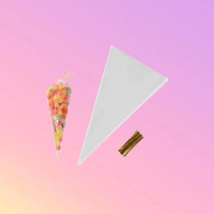 🔥新款台灣熱賣🔥冰淇淋甜筒爆米花包裝diy糖果袋透明三角袋子零食熱奶寶打包袋