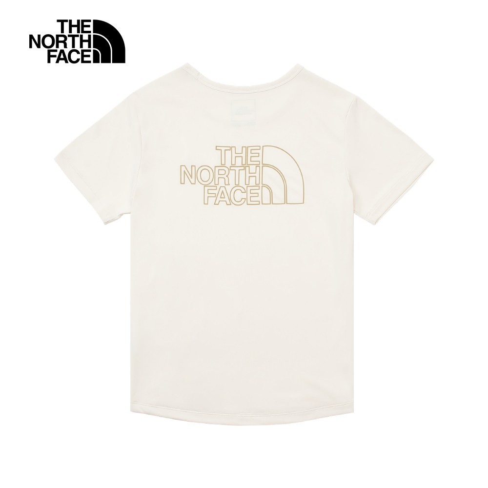 The North Face北面女款米白色吸濕排汗防曬品牌LOGO短袖T恤｜87VNQLI