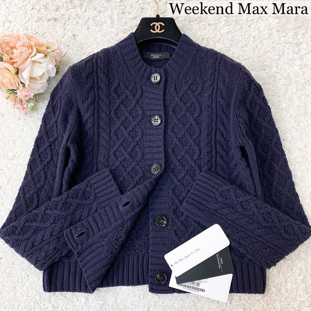 二手 - 義大利 MaxMara 深藍色羊毛針織開衫 S