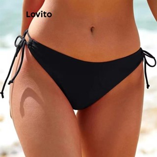 Lovito 女款休閒素色抽繩比基尼泳褲 LNL47227