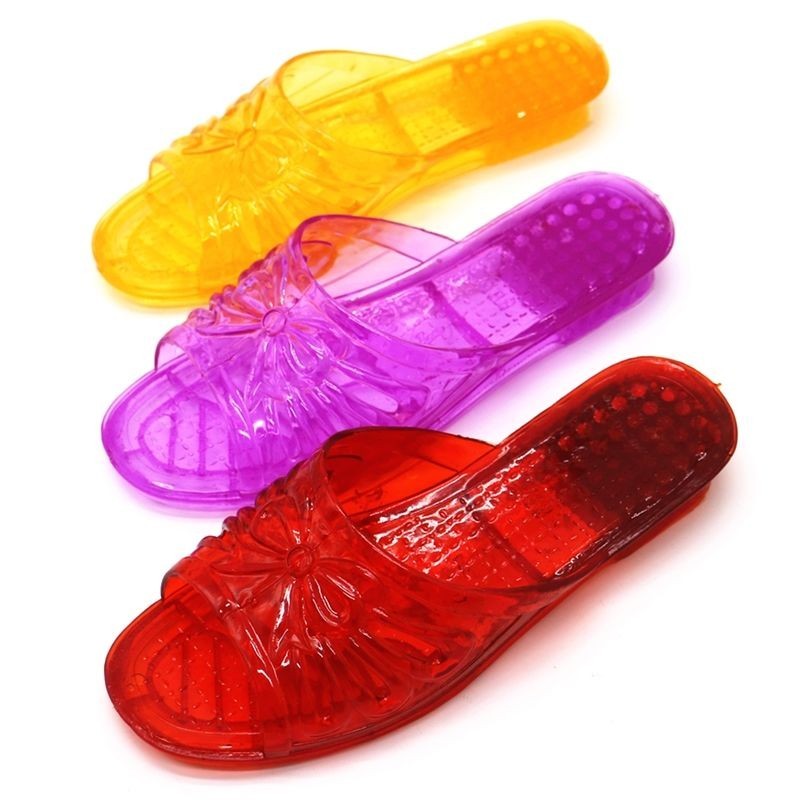 «水晶拖鞋» 現貨 果凍透明水晶塑膠平跟女 拖鞋 女士夏季坡跟厚底室外涼 拖鞋 塑膠大尺碼