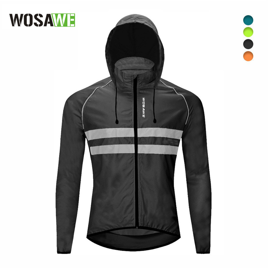 WOSAWE山地公路腳踏車騎行風衣帶帽風衣反光透氣皮膚風衣長袖外套
