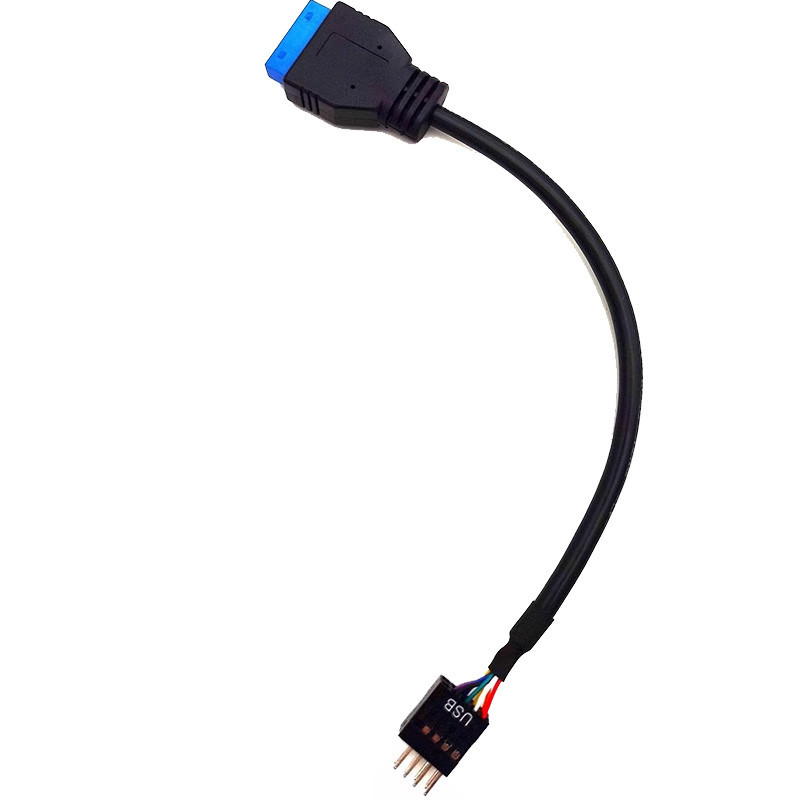 主板 USB 3.0 20/19Pin 母頭轉 USB 2.0 9P 公頭適配器電纜黑色 20cm
