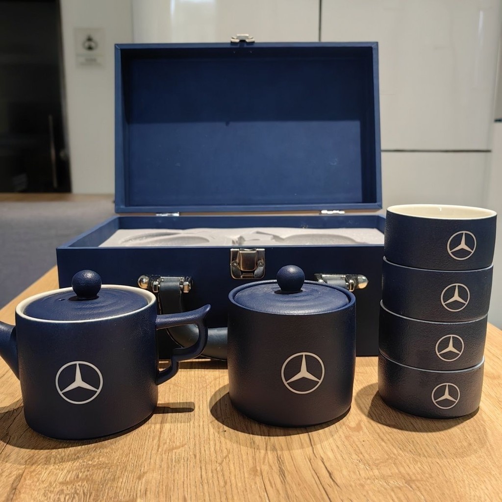 BENZ LOGO茶具陶瓷C260 E300車內旅行套裝耐高溫禮盒裝茶杯