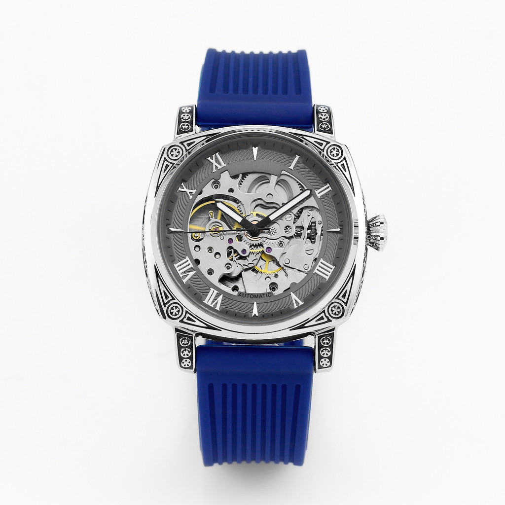 腕錶現貨禮物時尚休閒全自動機械錶方形透底手錶男機械夜光男士鏤空矽膠帶腕錶