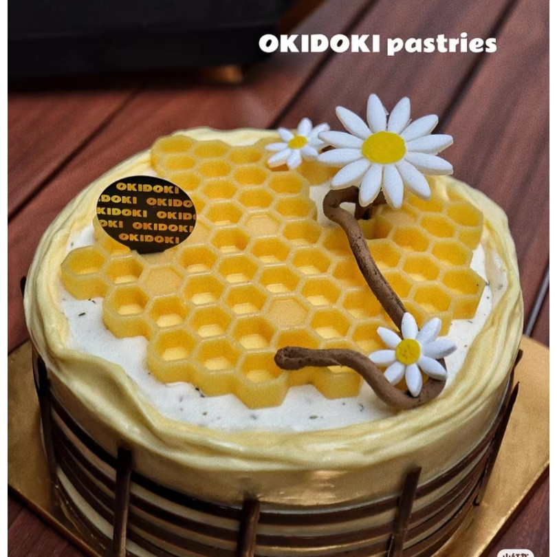 蜂巢法式慕斯蛋糕模烘焙矽膠模具 蜜蜂翻糖蕾絲墊脆片擺盤模具