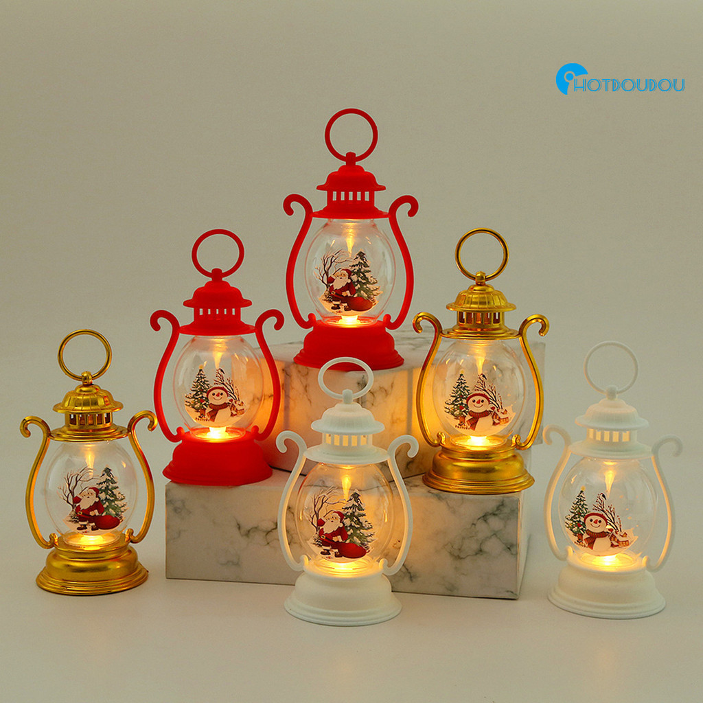 耶誕節裝飾品復古手提小油燈LED蠟燭小夜燈耶誕禮品擺件道具