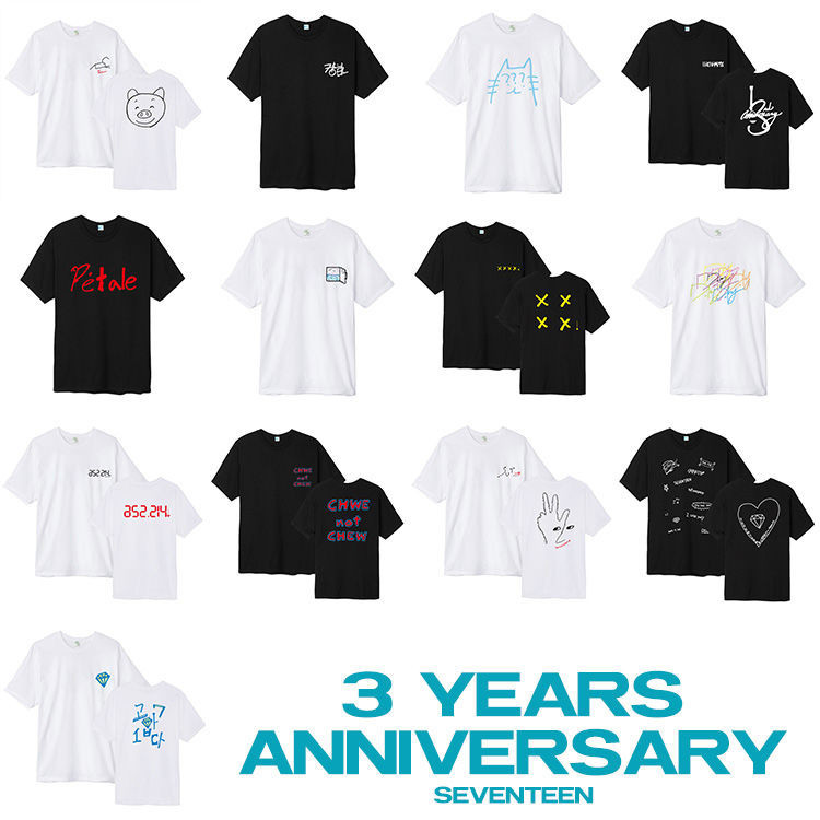 熱賣新品 SEVENTEEN組合三週年紀念週邊成員設計印花簽名同款短袖T恤打歌服 高品質