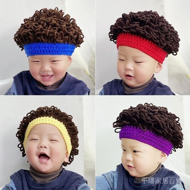 嬰兒帽子秋冬季男寶寶假髮帽捲髮男孩兒童爆炸頭男童可愛搞笑帽子