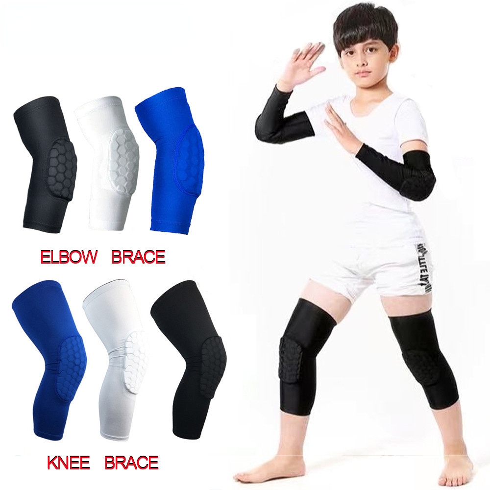 1 件兒童膝蓋和護肘青少年蜂窩壓縮袖護膝運動防護裝備籃球、足球