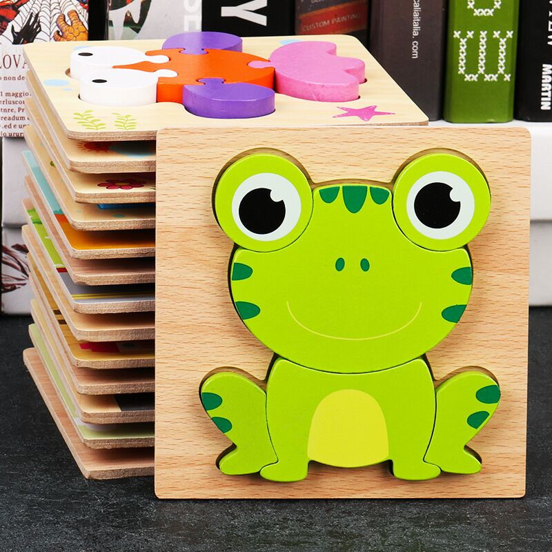 幼兒園兒童啟蒙早教認知卡通動物認知手抓板木質立體拼圖木製玩具