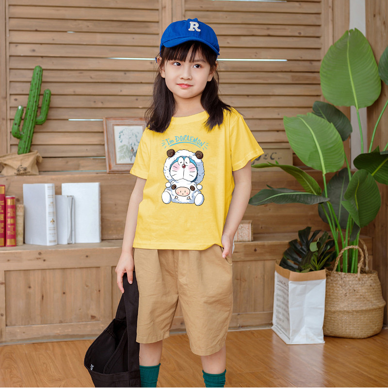 哆啦夢 2-14 歲卡哇伊常規襯衫哆啦A夢卡通男女通用兒童 T 恤女嬰 T 恤