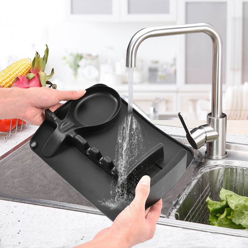 【Pochacc】收納架 多功能廚房用品收納架 硅膠擱勺墊 防污瀝水鍋鏟湯勺墊 餐具架