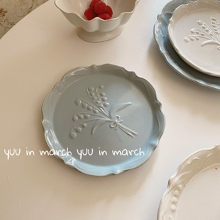 【精美餐具】法式中古鈴蘭陶瓷餐盤甜品盤 美式復古浮雕平盤西餐盤子家用菜盤