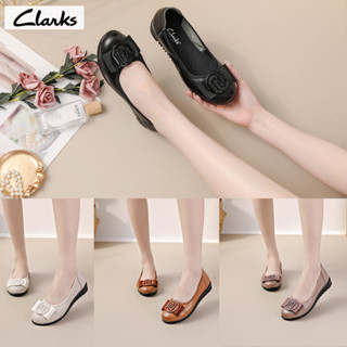Clarks 新款鞋子絲帶女士 clarks 平底鞋女士真皮茉莉花女士