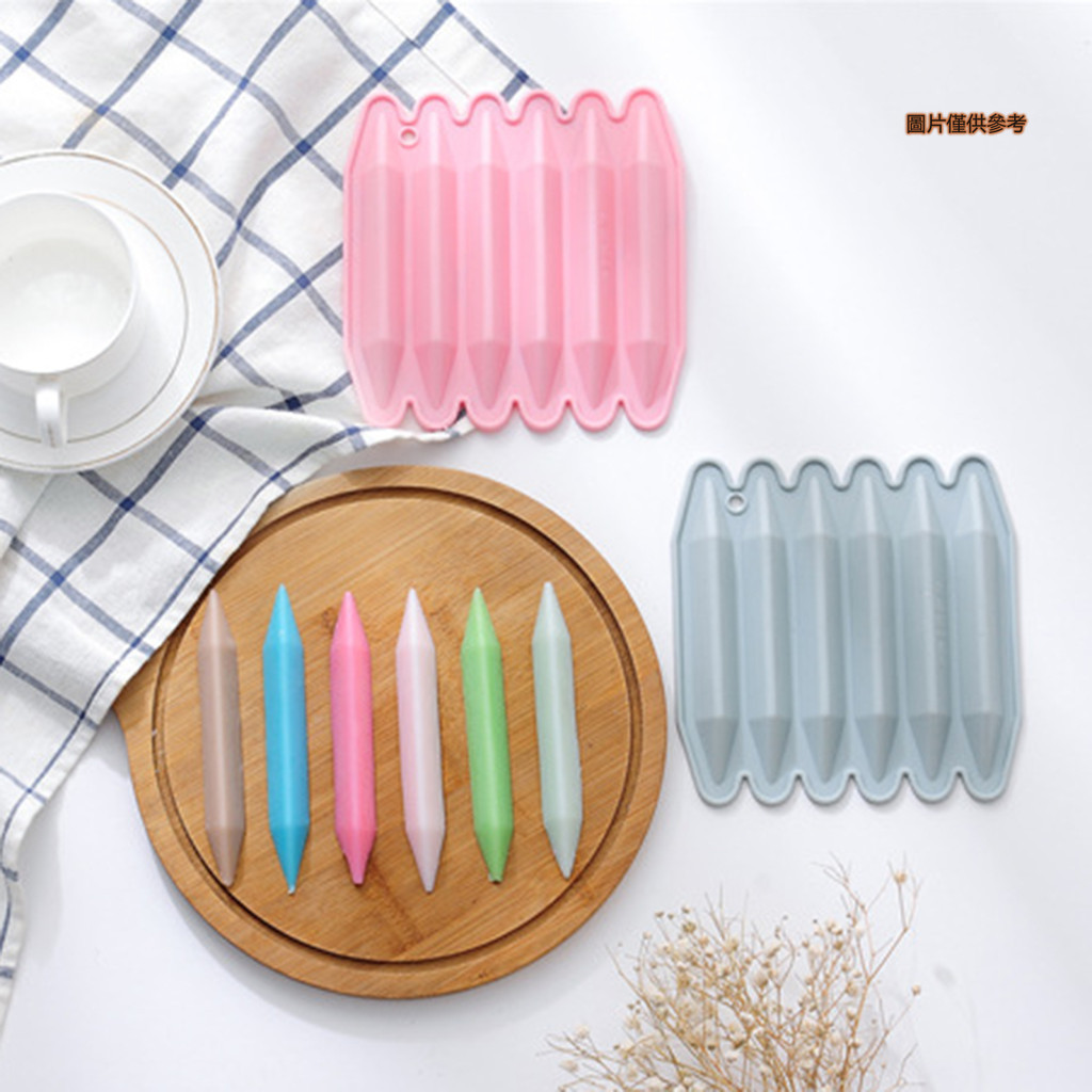 [妙妙屋]6連diy自製蠟筆模具矽膠巧克力模輔食磨牙棒子點心畫筆模具