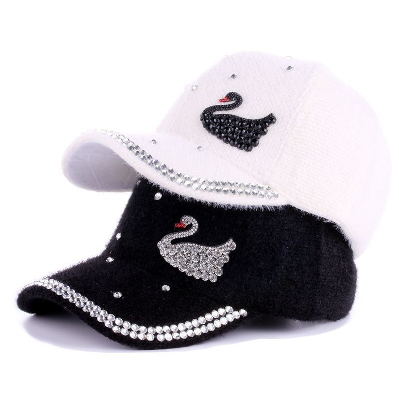 時尚配飾 帽子 鑲鑽 加厚 休閒 鴨舌帽 戶外 出遊 遮陽 棒球帽 時尚 天鵝 水鑽 帽子