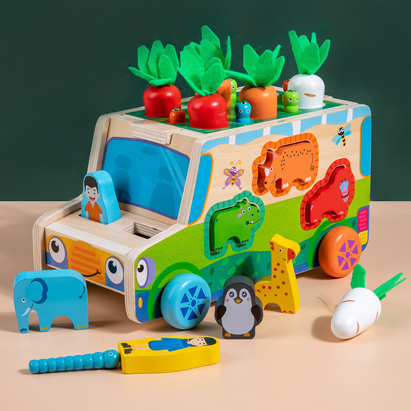 BJ24 小時髮貨兒童益智玩具農場果園玩具車形狀寶寶積木配對拔蘿蔔拆裝智力盒 WC8T
