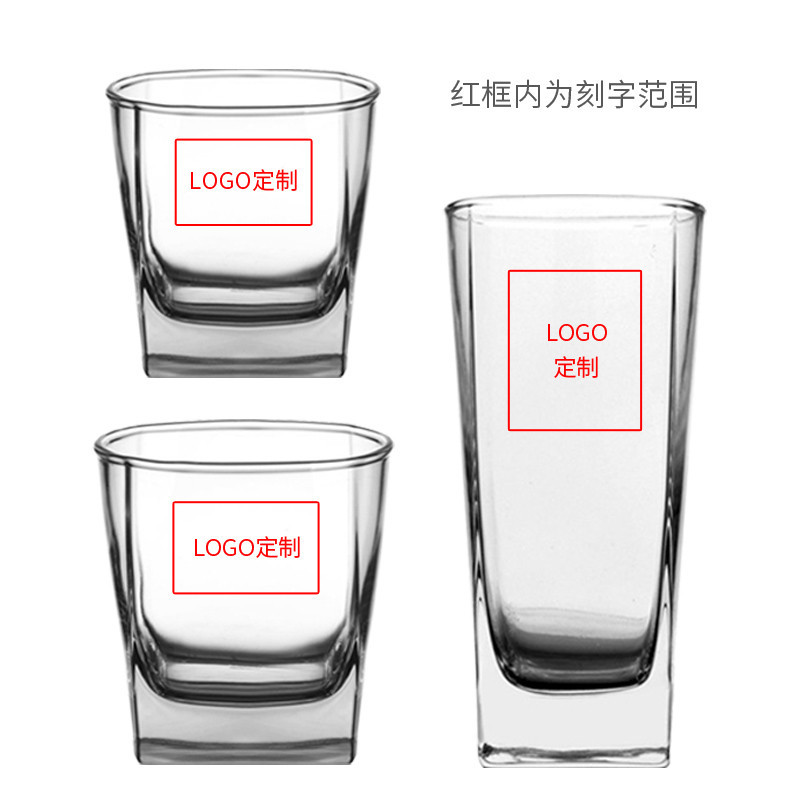 客製化【水杯】四方玻璃水杯 可訂製logo 免費刻字 透明泡茶杯 廣告杯 果汁飲料杯 酒杯
