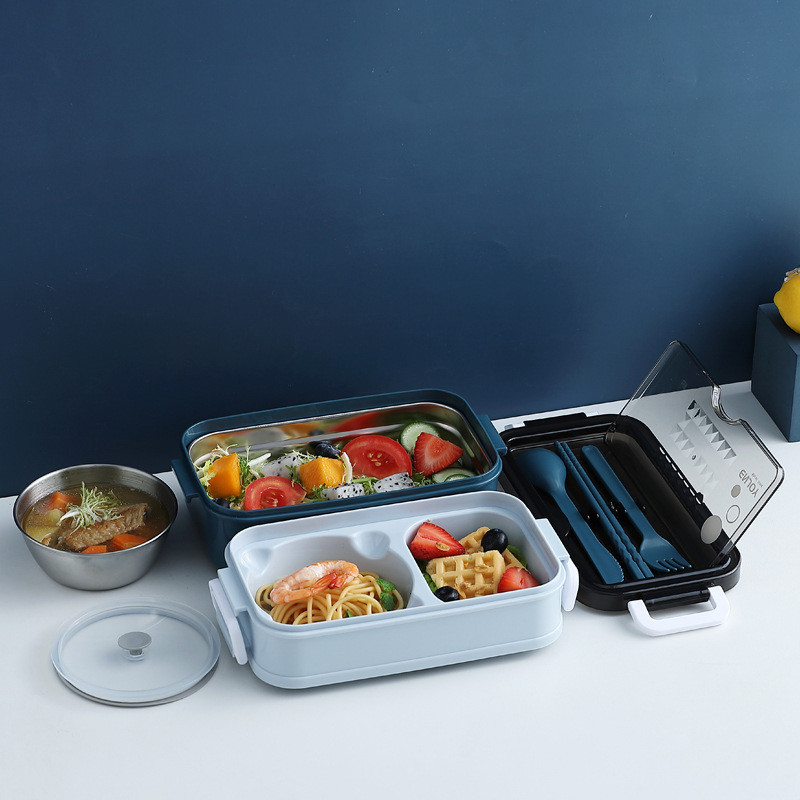 【現貨】304不鏽鋼大容量雙層保溫飯盒帶餐具便攜便當盒兒童學生午餐盒