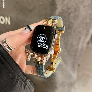 細款D字蝴蝶扣牛仔錶帶 適用於 Apple Watch 9 8 7 6 SE 蘋果手錶錶帶 41mm 44mm 復古錶帶