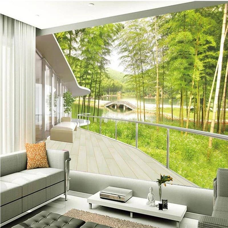定制 3D 綠色風景壁紙,帶有花樹,用於家居裝飾、臥室和客廳