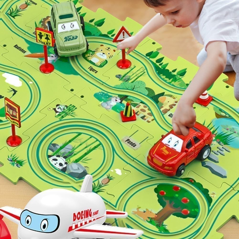 Diy 組裝電動手推車,兒童益智益智軌道車玩具套裝,電池供電玩具車和拼圖板,適合 3 歲以上兒童的有趣軌道車拼搭玩具(5