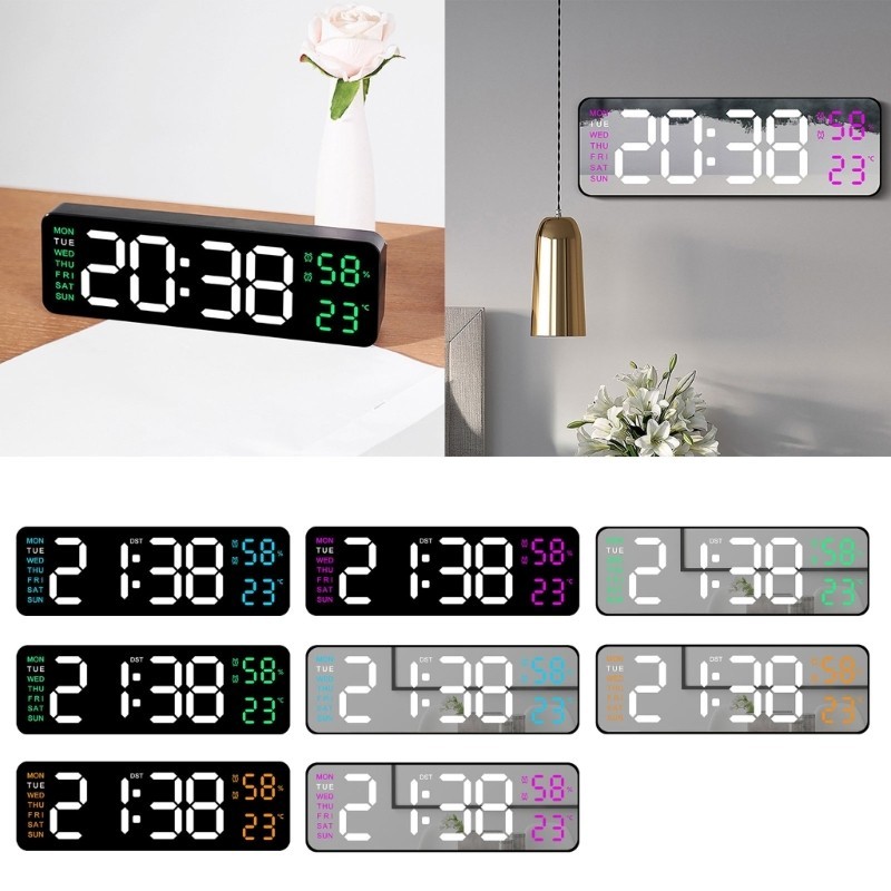 Qq* 數字鬧鐘大型 Led 顯示屏桌面時鐘 22 8x7 50cm 矩形台鐘和壁掛時鐘