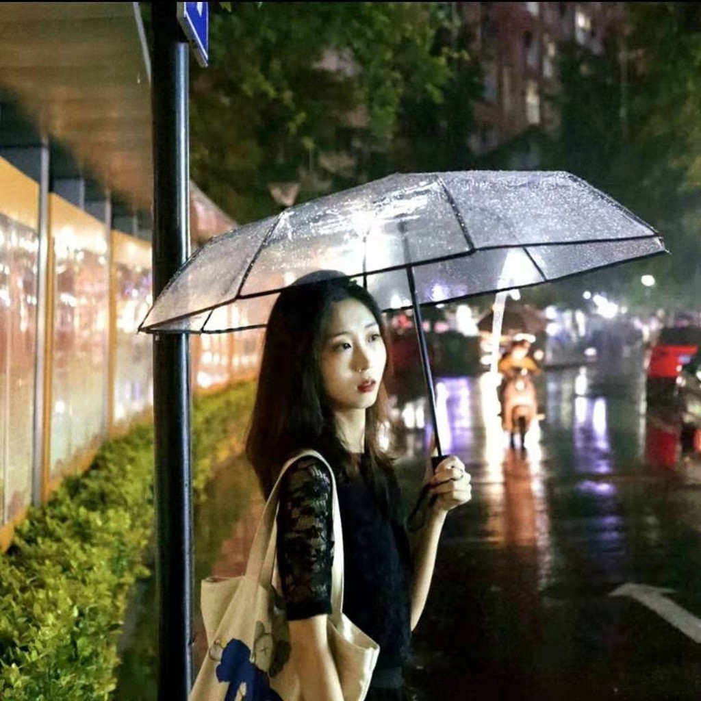 √透明雨傘√現貨  全自動 透明雨傘女 摺疊 白色的塑膠三折傘個性男士小清新學生網紅傘