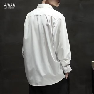 【HOT 本舖】男裝 很仙的夏季新款男士純色長袖襯衫男韓版潮款休閒百搭學生襯衣上衣