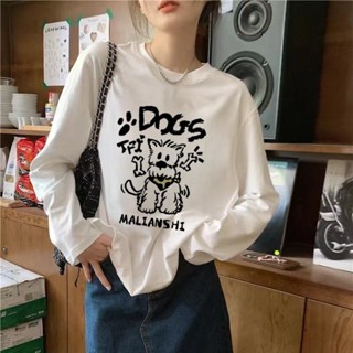 【臺灣出貨】XH 210g 純棉長袖T恤 oversize寬鬆衛衣內搭打底衫女 2024秋季新款上衣 圓領印花T恤