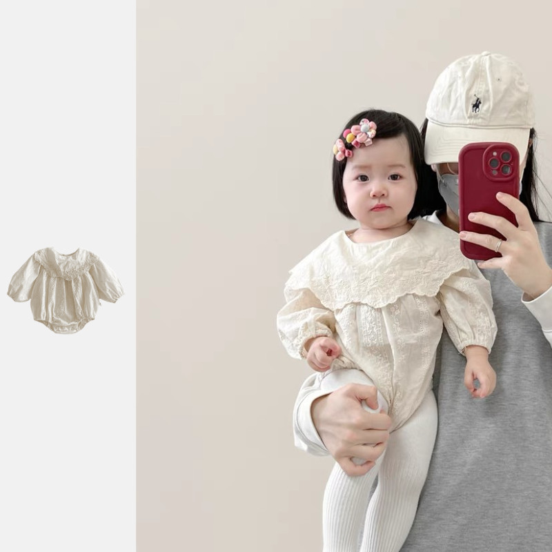 嬰兒連身衣女孩花朵長袖寬鬆嬰兒服裝 0-24 個月