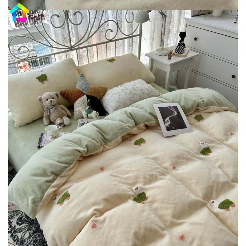 冬季珊瑚絨法蘭絨床包組 雙面刷毛被單 床單 床罩組 單人床組 雙人 牛奶絨床單 加大床包四件組 寢具