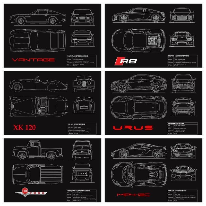 汽車藍圖海報帆布印刷牆藝術 911 GT3 RS Turbo 帆布繪畫圖片車庫商店房間裝飾