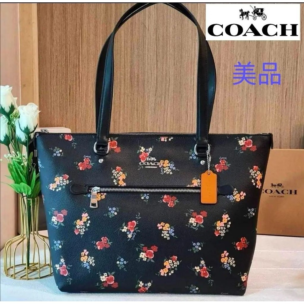 COACH 蔻馳 托特包 Signature Charlie Carryall 黑色 花朵圖案 熊 日本直送 二手