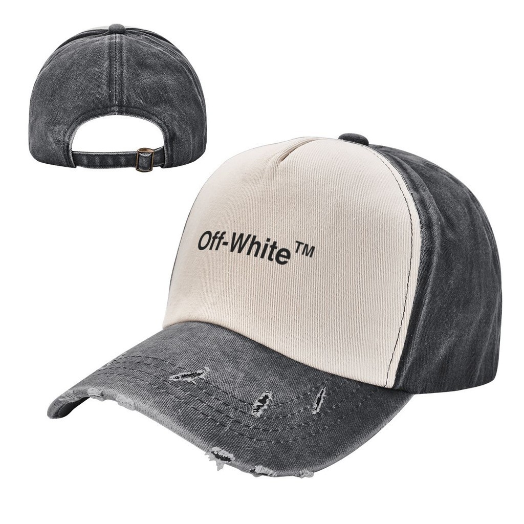 新款 Off-White (3) 牛仔撞色水洗帽 成人牛仔帽子老帽  100%棉彎簷遮陽帽 可調整男女網紅同款鴨舌帽 簡