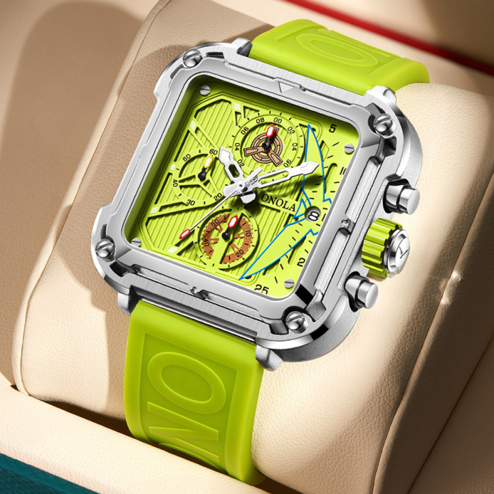 時尚方形爆款手錶，ONOLA多功能石英防水膠帶手錶