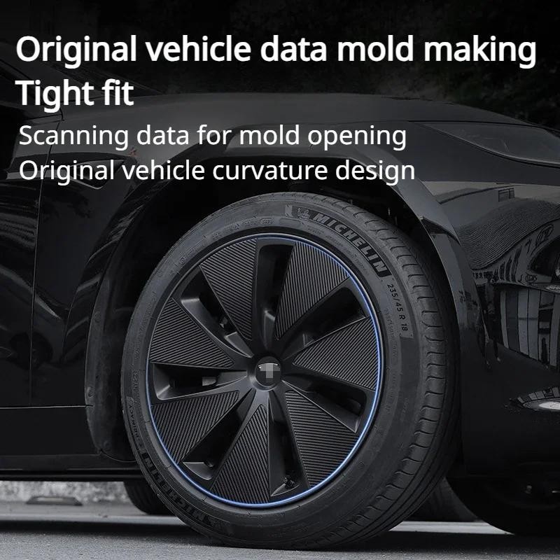 適用於特斯拉 Model 3 Highland 2024 汽車輪胎輪轂蓋貼紙裝飾 PVC 保護膜碳纖維外部更換
