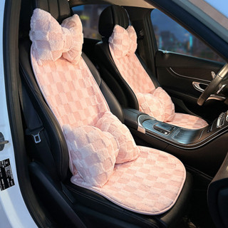 汽車坐墊 冬季長毛絨加厚 四季通用女士粉色套裝車用座椅墊加熱