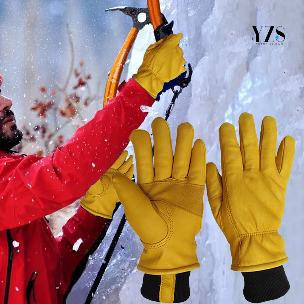 [摩卡運動]AMZ 羊皮電焊手套 短版內刷毛保暖手套 工作手套冬天戶外騎行防寒抓絨加厚防風