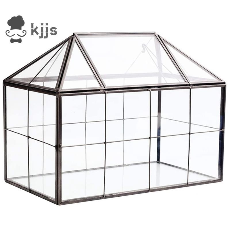 玻璃玻璃玻璃容器手工製作的房屋形狀幾何玻璃容器,帶擺蓋室內花盆,用於多肉植物