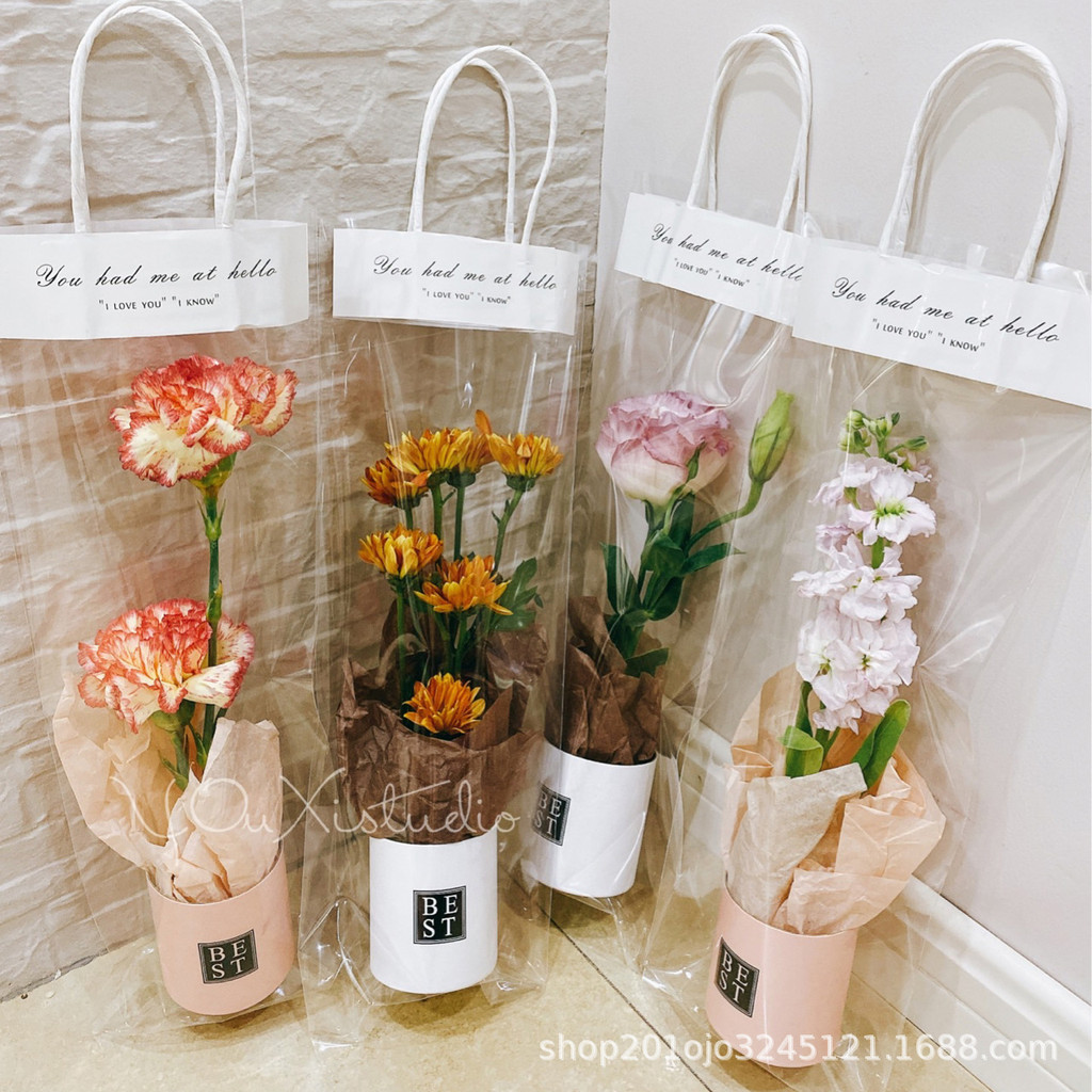 透明花袋 鮮花包裝袋 手提袋 單支花束包裝袋 玫瑰花包裝袋