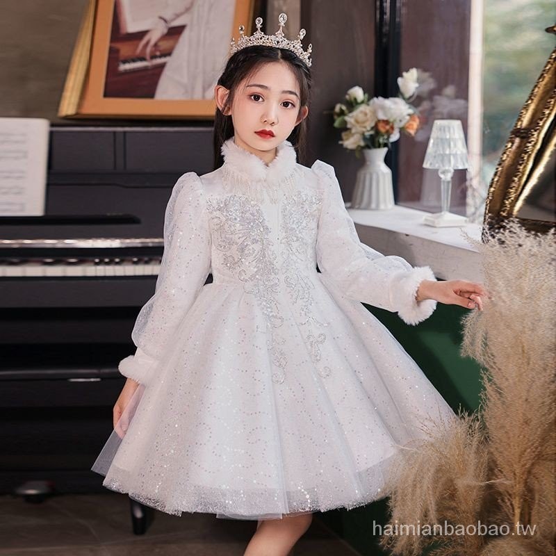 清倉女童禮服公主裙冬季刷毛兒童洋裝小主持人花童鋼琴表演禮服裙冬