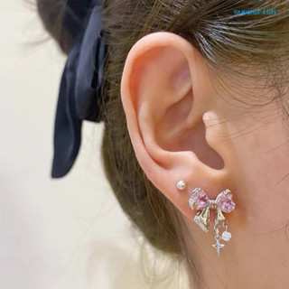 [加一時尚館]銀針星光璀璨蝴蝶結鋯石耳環女小眾感高級時尚氣質耳環