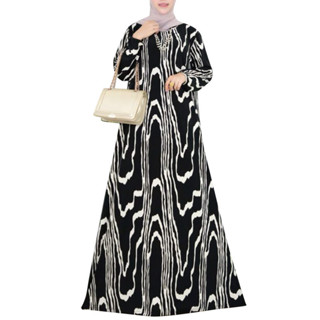 Hijabista 女士穆斯林日常印花長袖 O 領鈕扣連衣裙