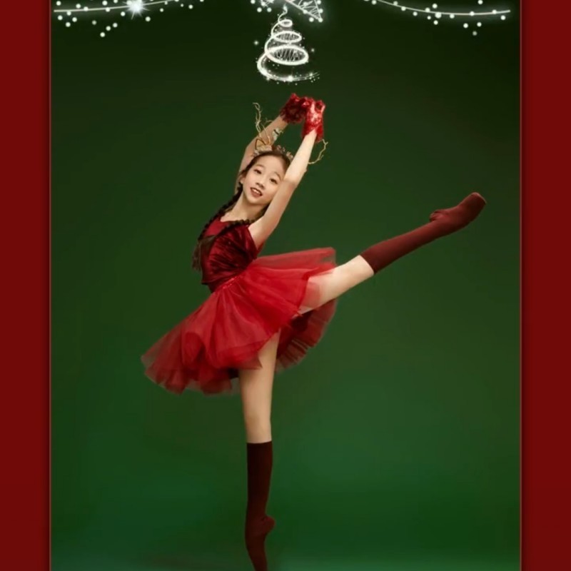 高檔女童表演服 D2/專業芭蕾舞服 紅色女童芭蕾舞紗裙芭蕾小天鵝公主蓬蓬紗裙成人耶誕節芭蕾裙