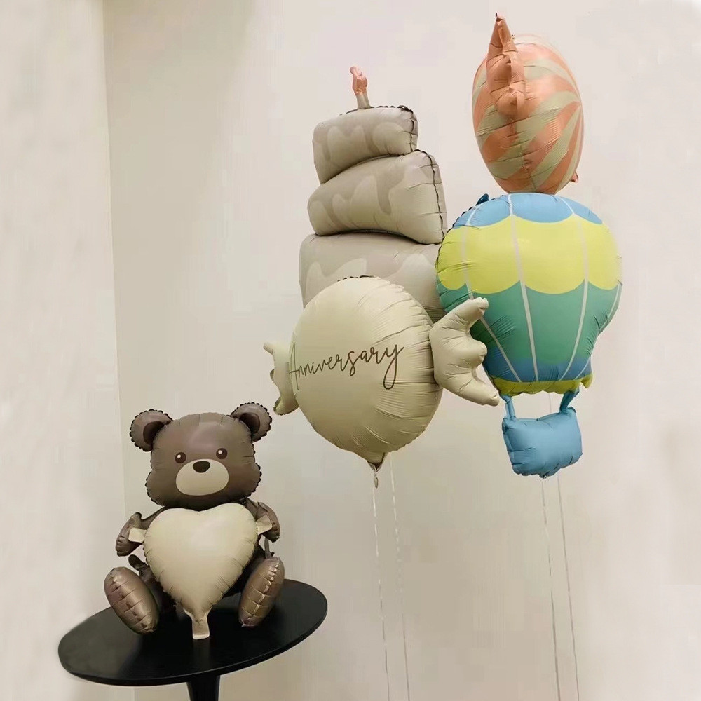 啞光愛心泰迪熊糖果熱氣球生日蛋糕鋁膜氣球派對裝飾氣球兒童生日派對裝飾