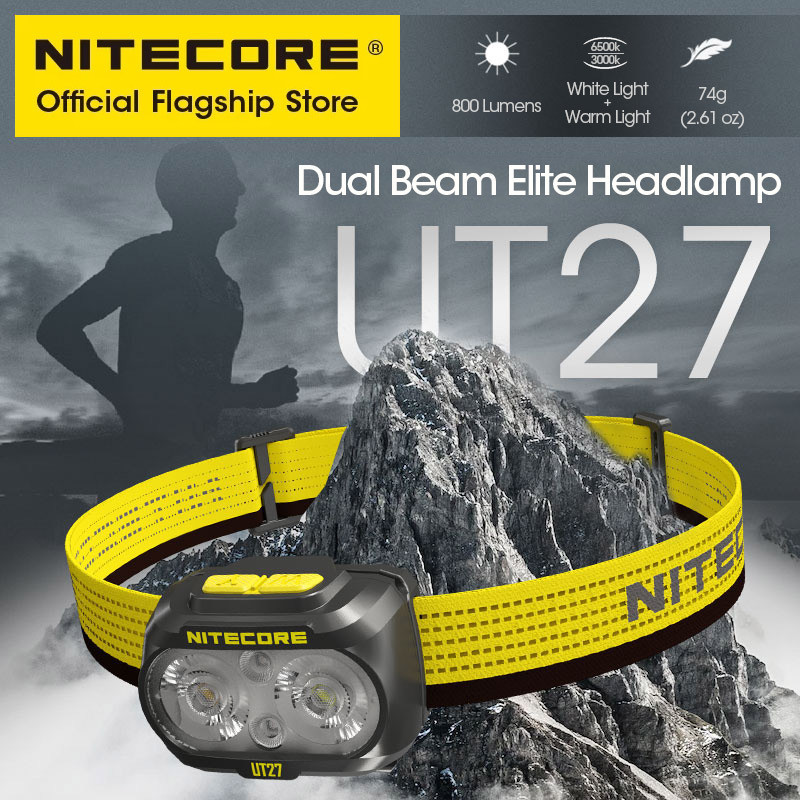 Nitecore UT27 800 流明頭燈越野跑頭燈暖白色洪水野營徒步旅行,USB-C 可充電電池