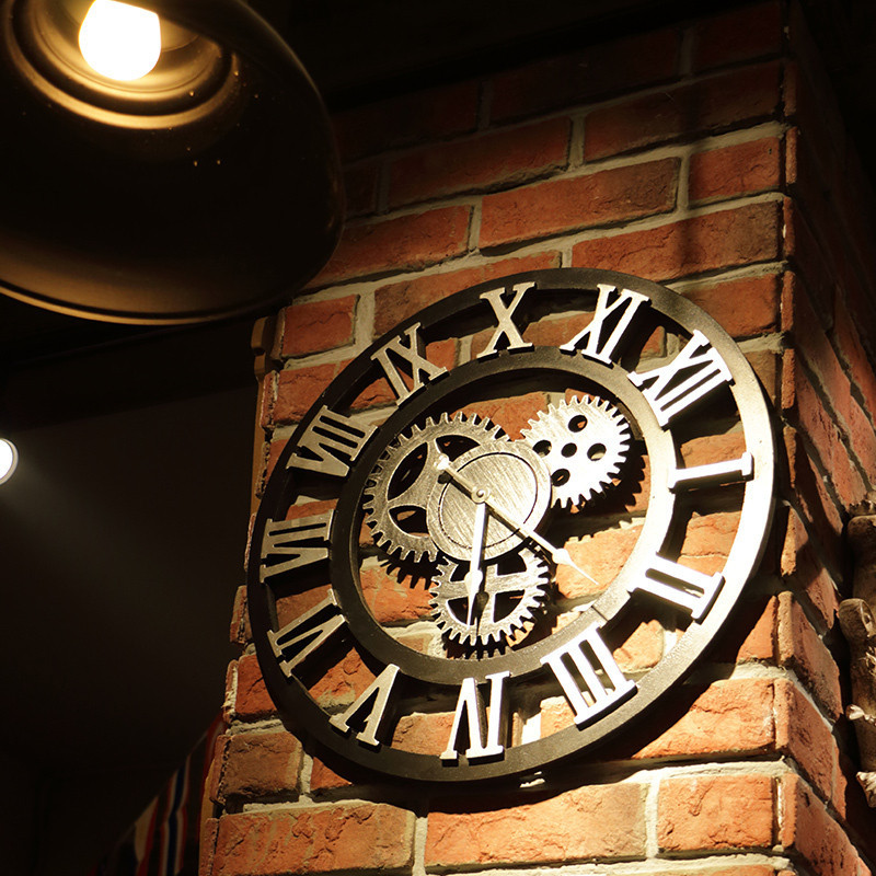 ♥免運費♥ 美式復古做舊齒輪掛鐘木質創意掛鐘工業風鐘錶酒吧餐廳裝飾品壁鍾