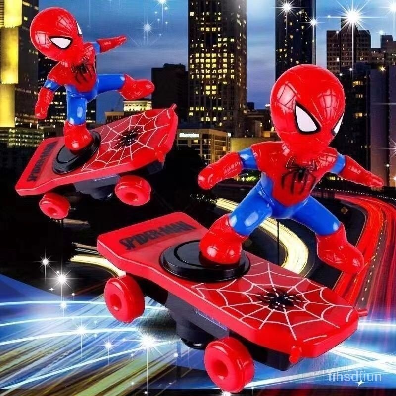【上新】抖音同款蜘蛛俠人特技翻滾滑板車360°度旋轉燈光音樂兒童電動玩具